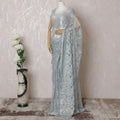 Baby blue, multicolor Premium pure metallic French chantilly lace saree in paisley design-D14916
