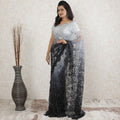 Black to Pearl grey Premium Pure French chnatilly saree lace having stone work in ombre design-D13469
