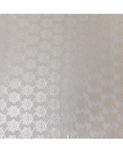 Flint grey premium pure silk chiffon fabric with gold metallic lurex in fancy design-D10151