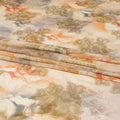Melon orange synthetic chiffon fabric with same tone and royal orange print having gold metallic lurex in floral design-D7005 Regal Fabrics