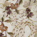 Sage Green nylon tulle fabric with brown, gold embroidery and multi color sequins in floral design