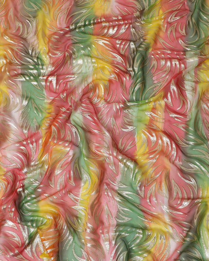 قماش شيفون من الحرير الخالص متعدد الألوان مع لوريكس معدني ذهبي بتصميم تجريدي-D14073