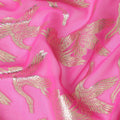 Fuchsia pink premium pure silk chiffon fabric with gold metallic lurex in fancy design-D10533