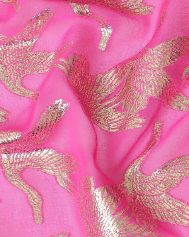 قماش شيفون من الحرير الخالص باللون الفوشيا باللون الوردي مع لوريكس معدني ذهبي بتصميم فاخر - D10533