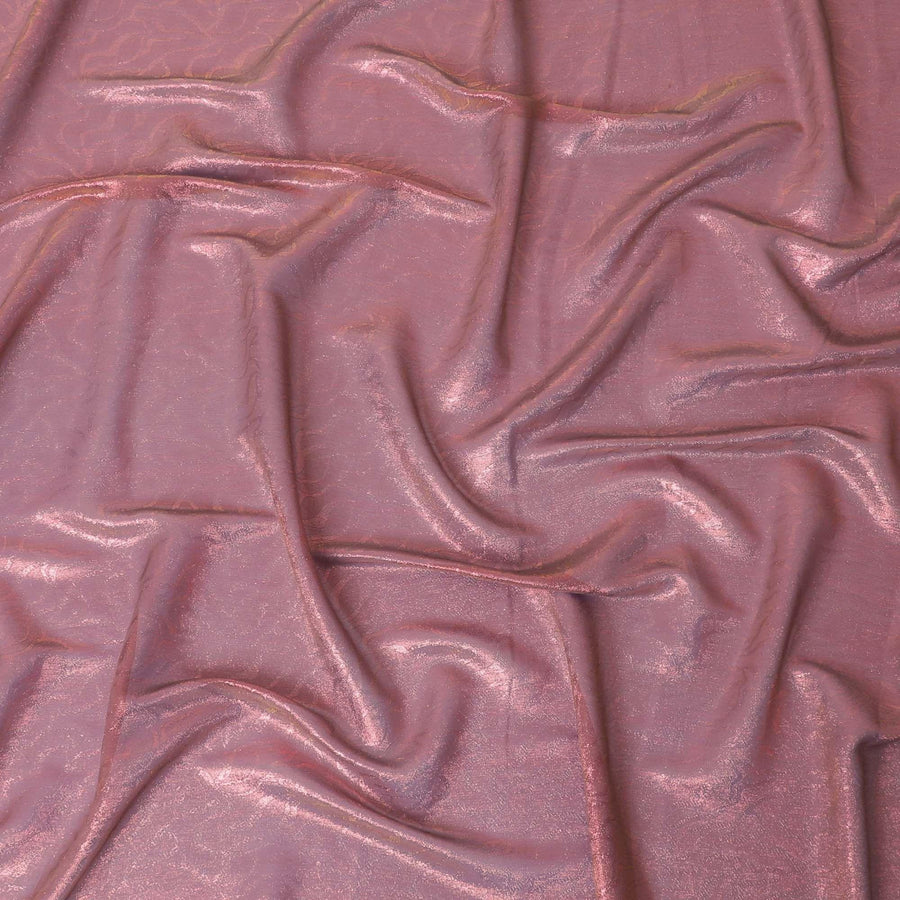 Brick pink synthetic chiffon fabric with same tone metallic lurex in Abstract design-D10125