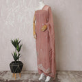 Rose pink Premium pure silk crepe kameez with bead work, sequin work and stone work in floral design. Rose pink plain salwar with same tone chiffon dupatta with same tone embroidery and bead work-D15580