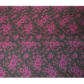 Black Premium pure silk chiffon fabric with hot pink and purple print in floral design-D14659