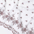 White Premium Swiss cotton voile thobe with same tone, maroon and black embroidery in floral design having stone work-D11629