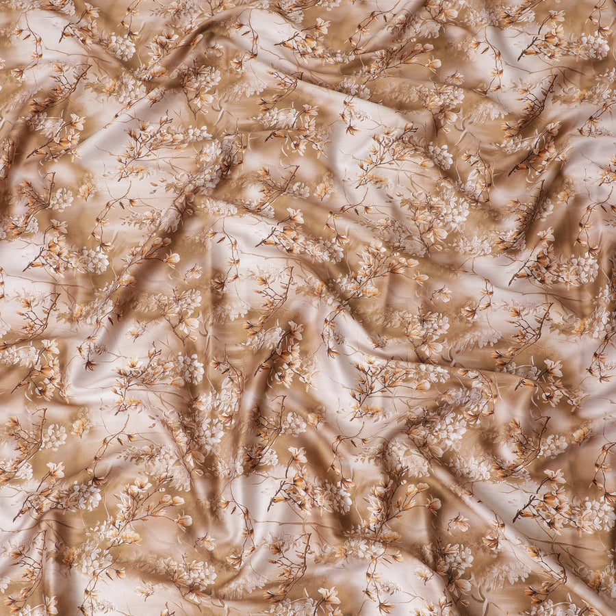 Brown cotton satin fabric with multicolor print in floral design-D15259 - Regal Fabrics
