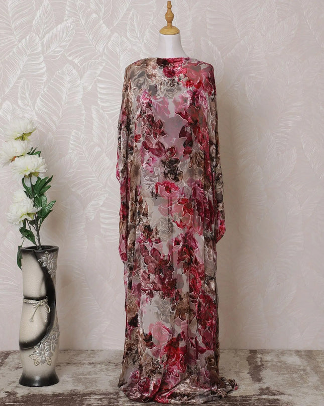 Pale brown, multicolor Premium pure silk blended velvet makmal dirac fabric with same tone metallic lurex in floral design-D14886 Regal Fabrics