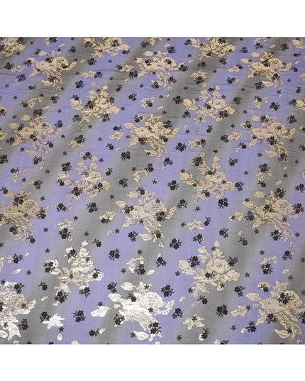 قماش شيفون من الحرير الخالص باللون الأزرق الملكي والأسود مع لوريكس معدني ذهبي به قطيع أسود وبريق بتصميم الأزهار-D8234