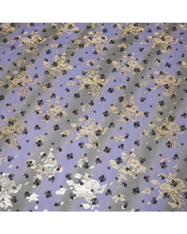 قماش شيفون من الحرير الخالص باللون الأزرق الملكي والأسود مع لوريكس معدني ذهبي به قطيع أسود وبريق بتصميم الأزهار-D8234