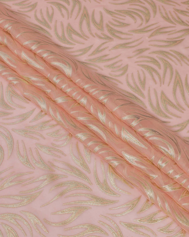 Light peach Premium pure silk chiffon fabric with gold metallic lurex in fancy design-D13275