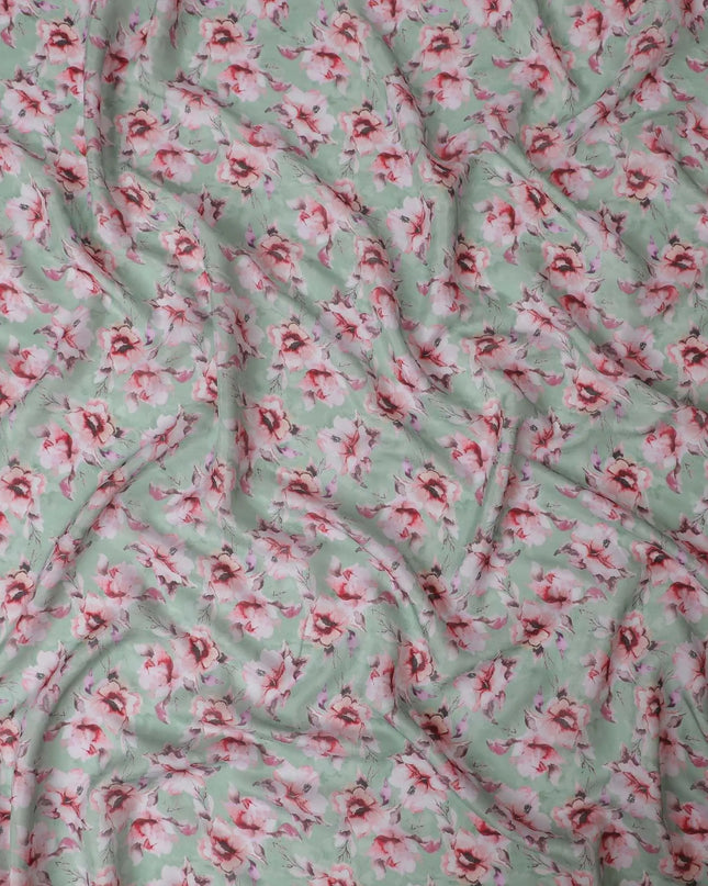 Sage green blended viscose fabric with multicolor print in floral design-D13312 Regal Fabrics