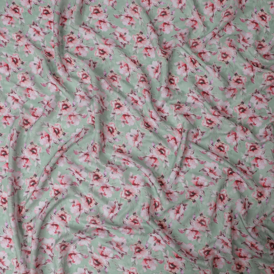 Sage green blended viscose fabric with multicolor print in floral design-D13312 Regal Fabrics