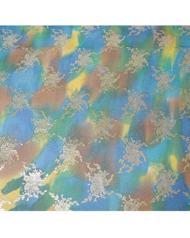 قماش شيفون حريري نقي فاخر متعدد الألوان مطبوع يدويًا مع لوركس معدني ذهبي بتصميم فاخر-D10410