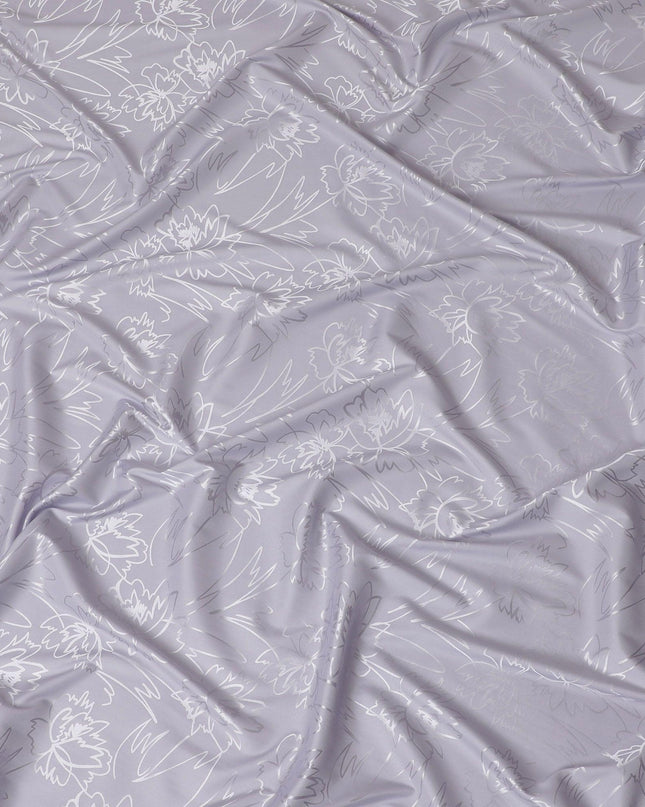 قماش ساتان صناعي باللون الرمادي السحابي مع جاكار بنفس اللون بتصميم الأزهار-D15377
