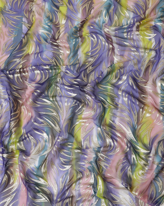 قماش شيفون من الحرير الخالص متعدد الألوان مع لوريكس معدني ذهبي بتصميم تجريدي-D14074