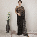 Black, Copper Premium pure French outline lurex chantilly lace saree having stone work in floral design-D14484