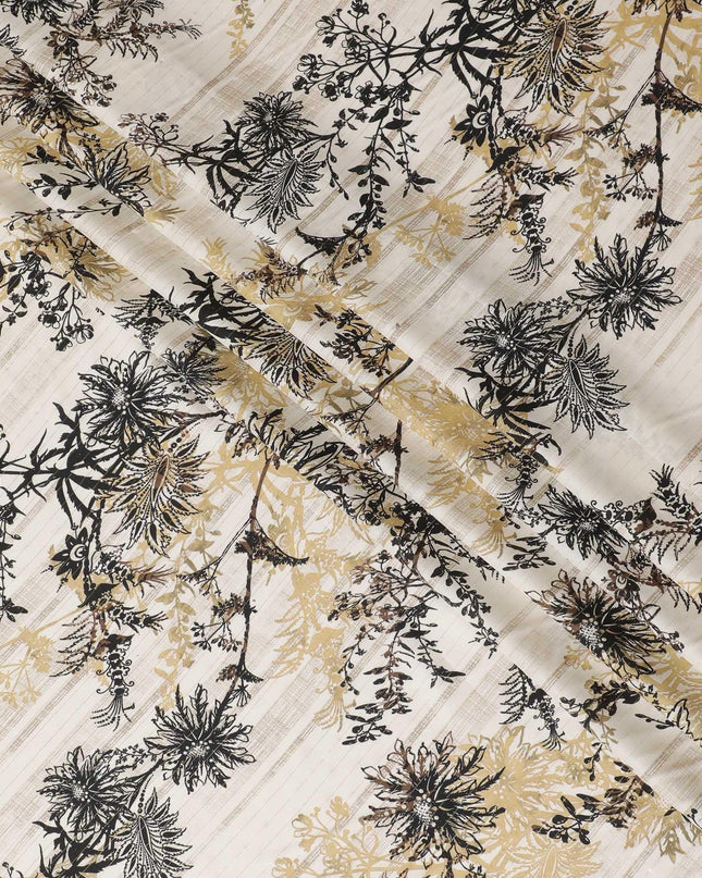 Beige viscose crepe printed fabric with multi colour prints in floral design-D11160