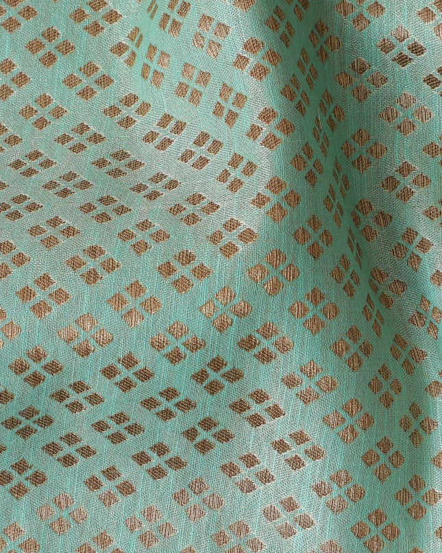 Sage green silk brocade fabric with copper gold metallic lurex in bouquet design-D11312 Regal Fabrics