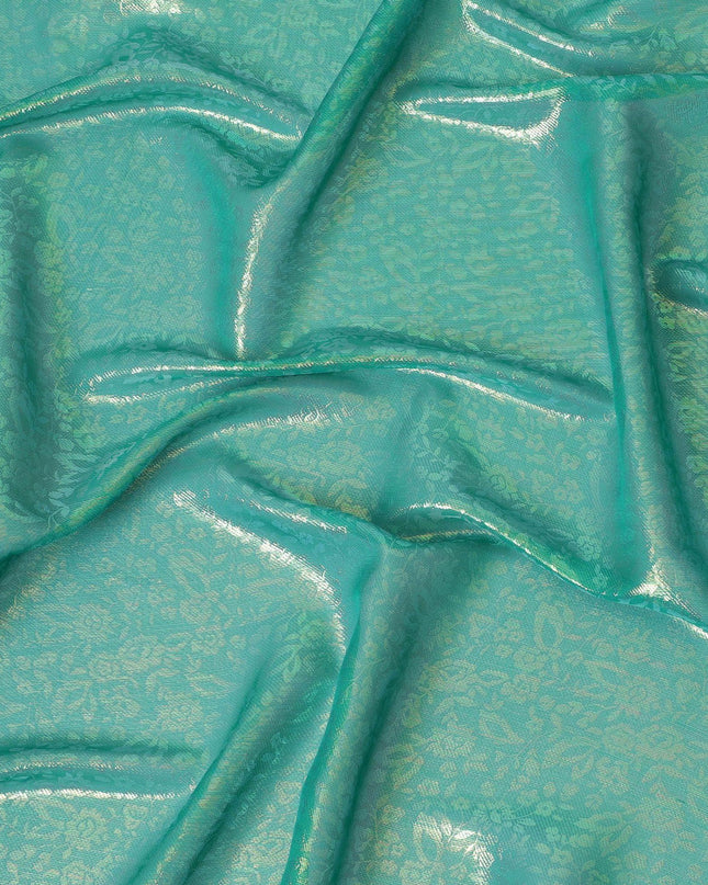 Jungle green pure silk chiffon garbasaar with same tone and gold metallic lurex in floral design-D9521