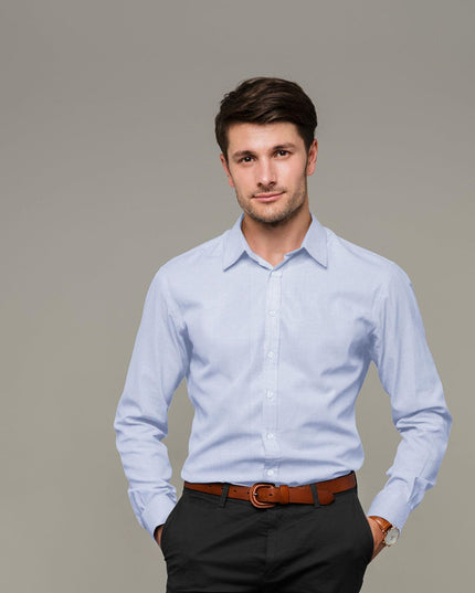 قماش القمصان القطني الإيطالي الفاخر بنسبة 100% باللون الأزرق الفاتح بتصميم ذاتي-D10823