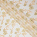 Off white Premium pure French (Fransawi) silk chiffon fabric with peach, gold viscose having gold metallic lurex in floral design-D15639
