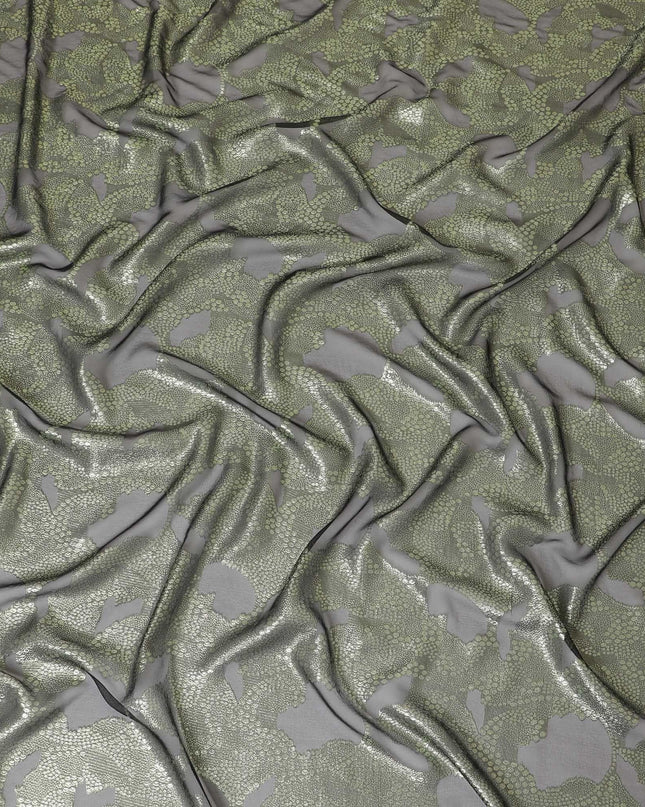 Black pure Premium French (Fransawi) silk chiffon fabric with neon green metallic lurex in fancy design-D8275