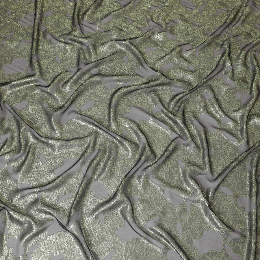 Black pure Premium French (Fransawi) silk chiffon fabric with neon green metallic lurex in fancy design-D8275