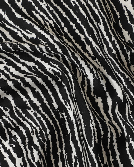 Black premium Italian viscose fabric with white print in fancy design-D12533