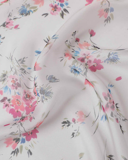 Pearl grey premium pure silk chiffon fabric with multicolor print in floral design-D13224