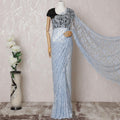 Baby blue Premium pure French chantilly lace saree having stone work in floral design-D14600