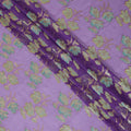 Purple premium pure silk chiffon fabric with blue, sage green viscose having gold metallic lurex in floral design-D14130