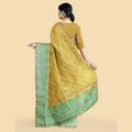 Gold to turquoise green imitation silk saree with multicolor print having gold jacquard in floral design-12783 Regal Fabrics