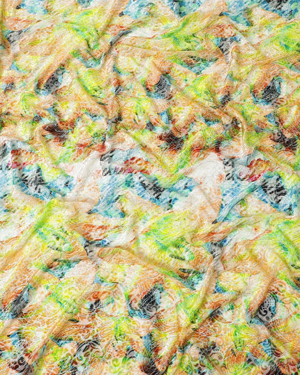 Multicolor Italian Premium silk chiffon dirac (makmal) fabric with velvet jacquard in floral design-D8655 Regal Fabrics