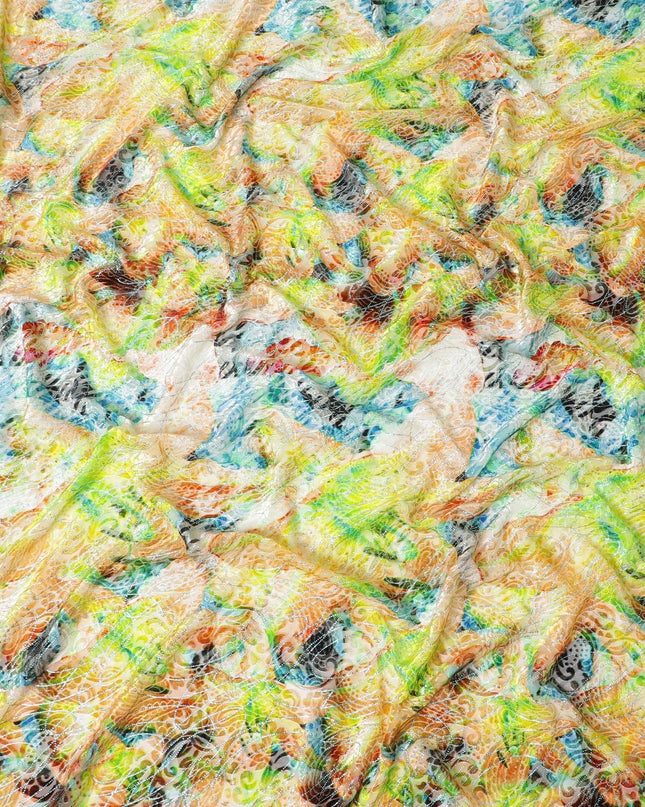 Multicolor Italian Premium silk chiffon dirac (makmal) fabric with velvet jacquard in floral design-D8655 Regal Fabrics