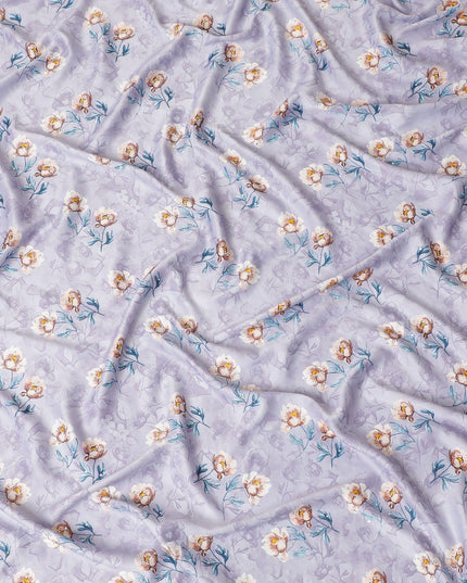 Light lavender synthetic crepe fabric with multicolor print having stone work in floral design-D15308