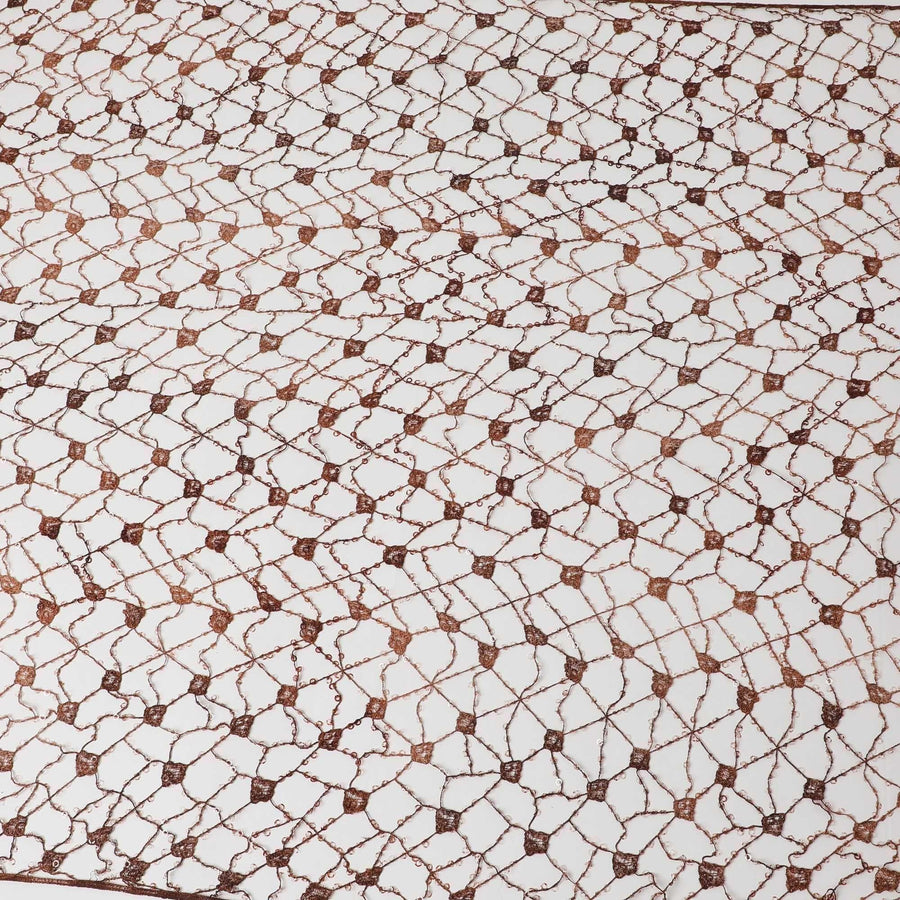 Chestnut brown chemical lace fabric with cut work and sequins in web design