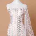 White Premium Wedding French chantilly lace fabric with copper metallic stripe design-D8366