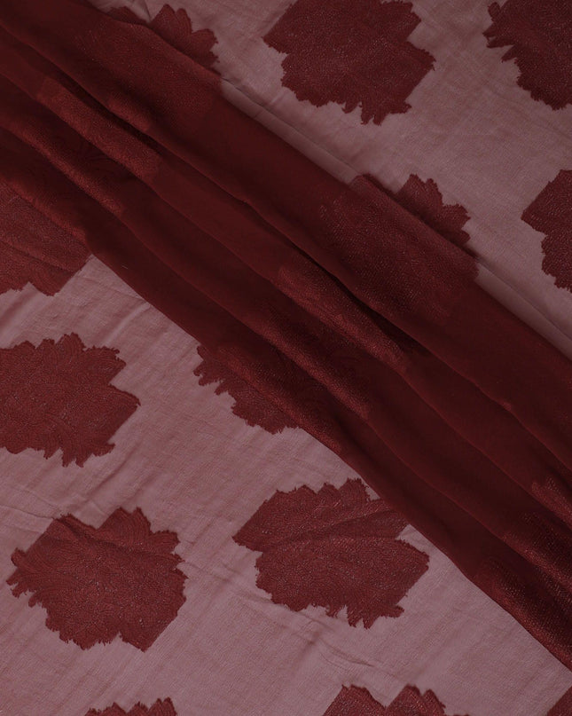 Maroon synthetic chiffon fabric with same tone viscose and metallic lurex in floral design-D11904