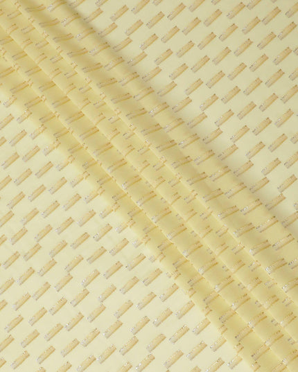 قماش شيفون حريري فرنسي (فرنساوي) أصفر ذهبي فاخر مع نفس اللون من الفيسكوز والوركس المعدني الذهبي والفضي بتصميم فاخر -D14221