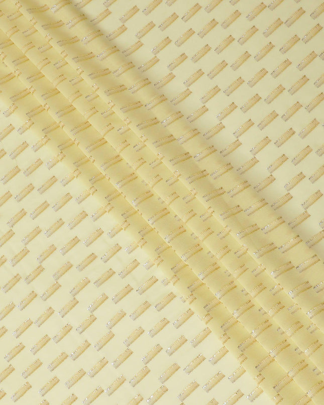 قماش شيفون حريري فرنسي (فرنساوي) أصفر ذهبي فاخر مع نفس اللون من الفيسكوز والوركس المعدني الذهبي والفضي بتصميم فاخر -D14221