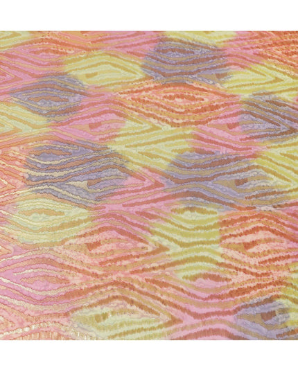 قماش شيفون حريري فرنسي (فرنساوي) فاخر متعدد الألوان مع لوركس معدني ذهبي بتصميم زهور-D14022