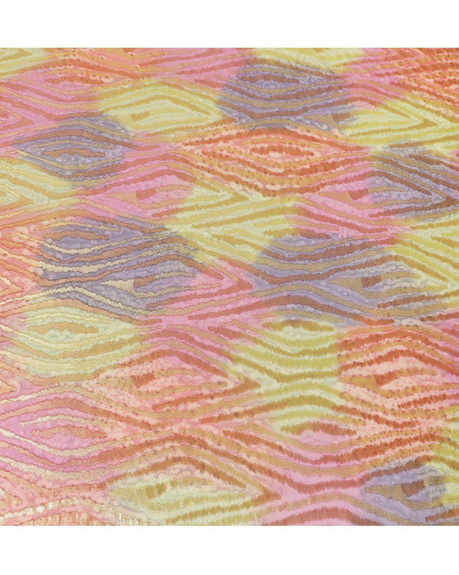 قماش شيفون حريري فرنسي (فرنساوي) فاخر متعدد الألوان مع لوركس معدني ذهبي بتصميم زهور-D14022