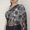 Navy blue, blue Premium French chantilly lace saree in floral design-D11458 Regal Fabrics