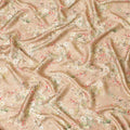 Sandy brown viscose modal satin fabric with ruby pink, olive green and beige print in floral design-D7429 Regal Fabrics
