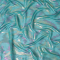 Teal green Premium pure silk chiffon fabric with gold and pink metallic lurex in abstract design-D12315