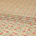 Flax yellow cotton lawn fabric with olive green, brick pink and black print in floral design-D8438 Regal Fabrics