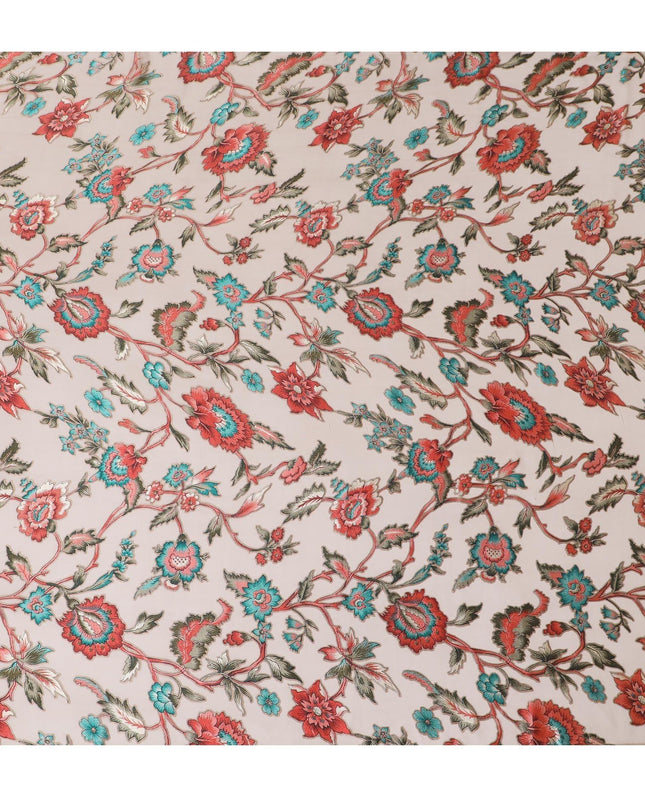 قماش شيفون صناعي بني مع طباعة متعددة الألوان من الجاكار بتصميم الأزهار-D13771